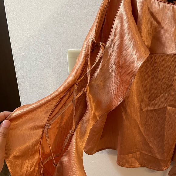 GUESS Womens Orange Cold Shoulder
Ruffled Silk Spaghetti Strap Square
Neck Top - Picture 6 of 8